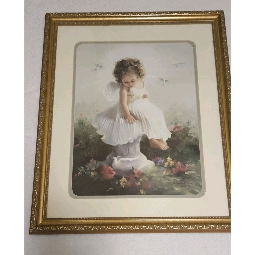 Joyce Birkenstock Heaven's Doves Angel Cherub 18x22 Framed Religious Picture